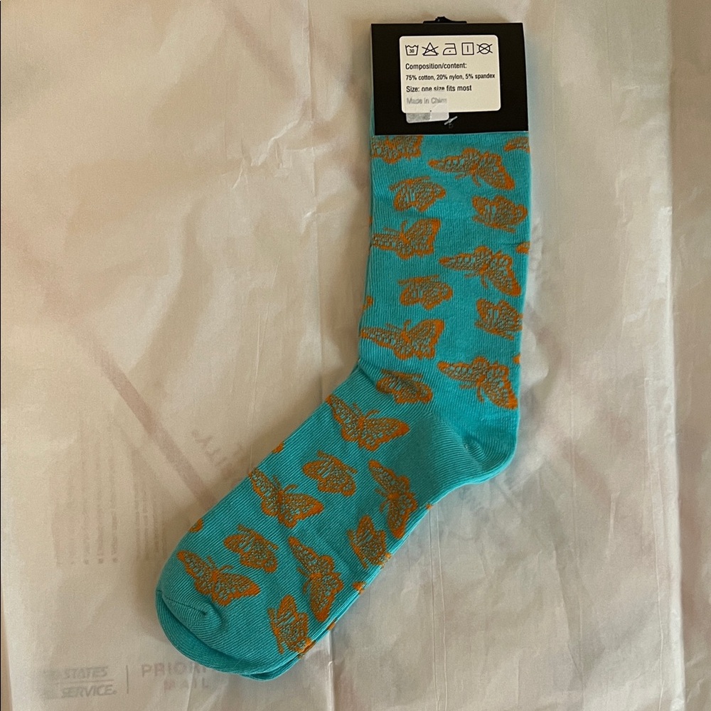 Turquoise and Orange Butterfly Casual Socks